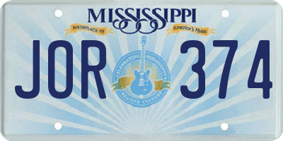 MS license plate JOR374