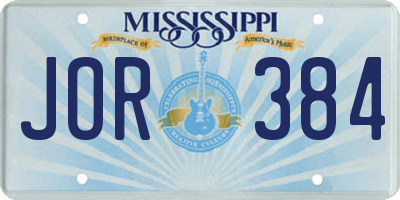 MS license plate JOR384