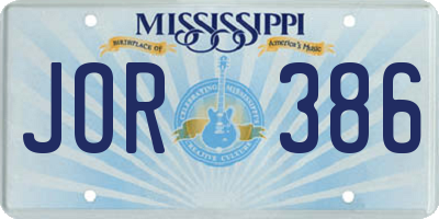 MS license plate JOR386