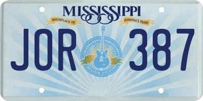 MS license plate JOR387