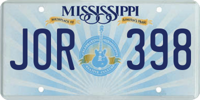 MS license plate JOR398
