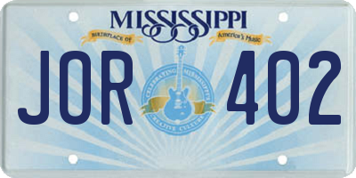 MS license plate JOR402
