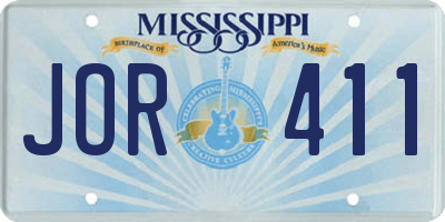 MS license plate JOR411