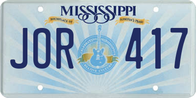 MS license plate JOR417