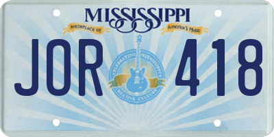 MS license plate JOR418