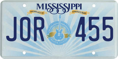 MS license plate JOR455