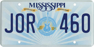 MS license plate JOR460