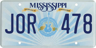 MS license plate JOR478