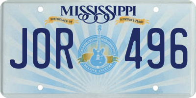 MS license plate JOR496