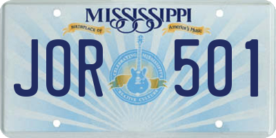 MS license plate JOR501