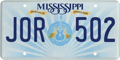 MS license plate JOR502