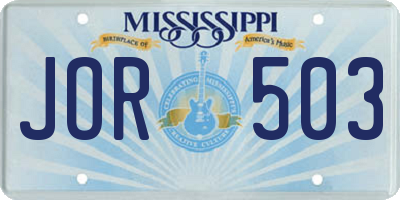 MS license plate JOR503