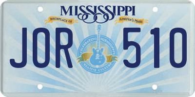MS license plate JOR510