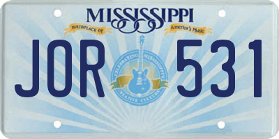 MS license plate JOR531