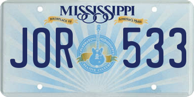 MS license plate JOR533