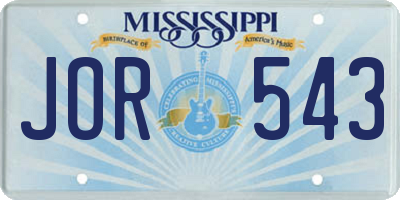 MS license plate JOR543