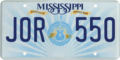 MS license plate JOR550