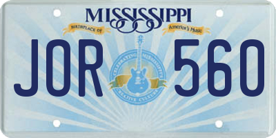 MS license plate JOR560