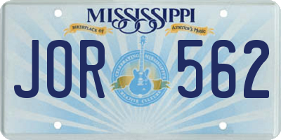 MS license plate JOR562