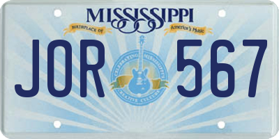 MS license plate JOR567