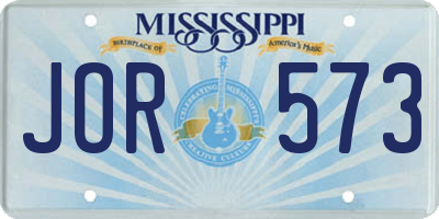 MS license plate JOR573