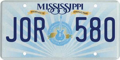 MS license plate JOR580