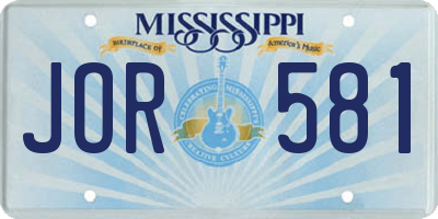 MS license plate JOR581