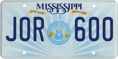 MS license plate JOR600