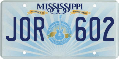 MS license plate JOR602