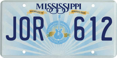 MS license plate JOR612