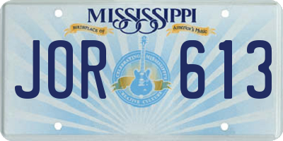 MS license plate JOR613