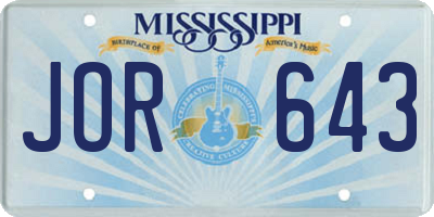 MS license plate JOR643