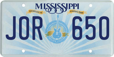 MS license plate JOR650