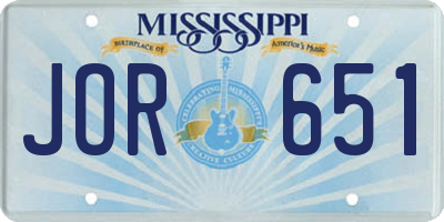 MS license plate JOR651