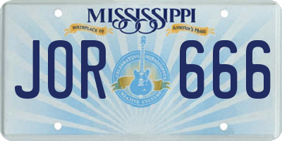 MS license plate JOR666