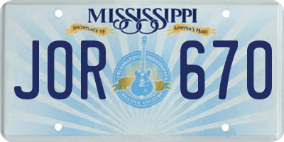 MS license plate JOR670