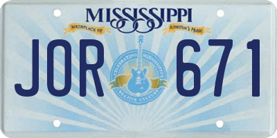 MS license plate JOR671