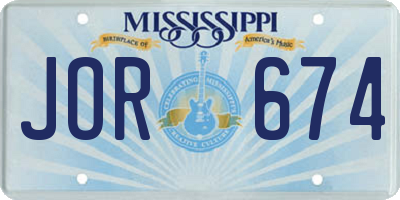 MS license plate JOR674