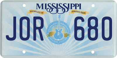MS license plate JOR680