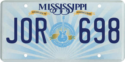 MS license plate JOR698