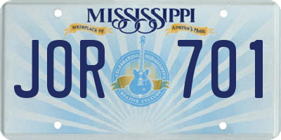 MS license plate JOR701