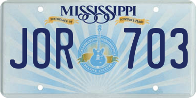 MS license plate JOR703