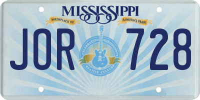MS license plate JOR728