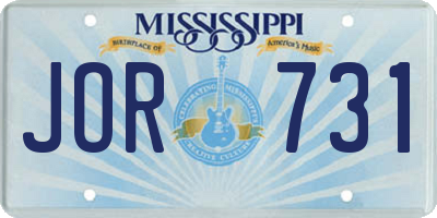MS license plate JOR731
