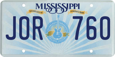 MS license plate JOR760