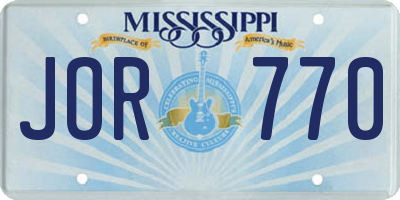 MS license plate JOR770