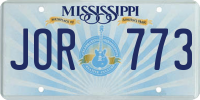 MS license plate JOR773