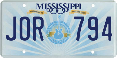 MS license plate JOR794