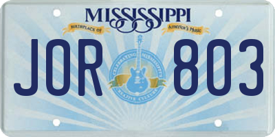 MS license plate JOR803