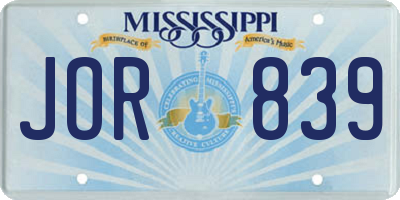 MS license plate JOR839